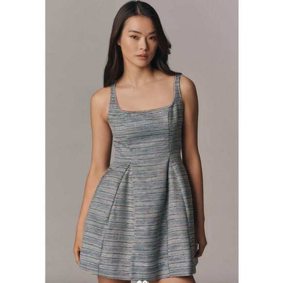 By Anthropologie Sparkle Tweed Fit & Flare Mini Bubble Tank Dress | Sz 4, Blue - Picture 3 of 7